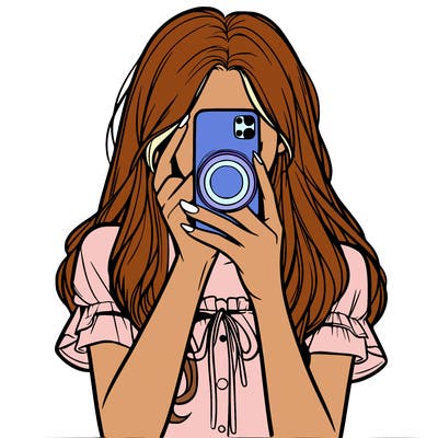a realistic girl holding her phone taking pictures