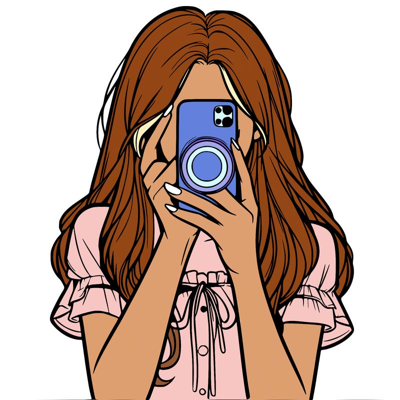 a realistic girl holding her phone taking pictures