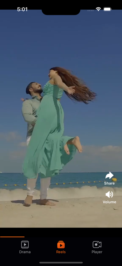 Hot Reels - Romantic scene from a short drama video on the Hot Reels app interface.