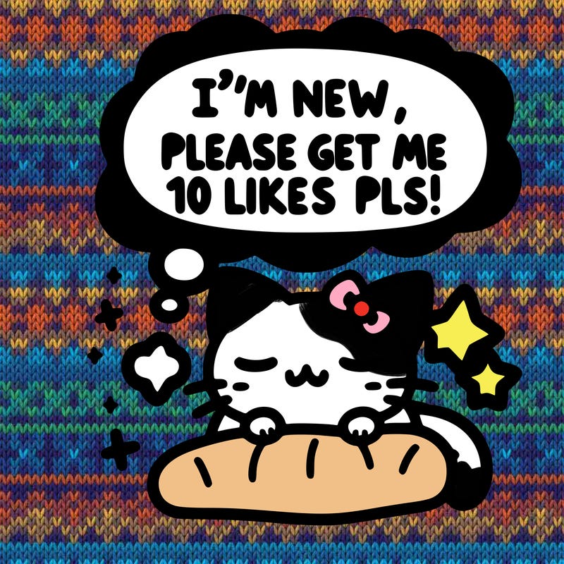 kitty taking a nap dream talking and saying "i'm new, please get me at least 10 likes pls!!"