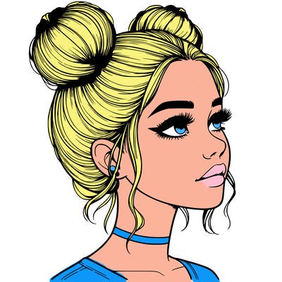 realistic girl with buns on the top of her head