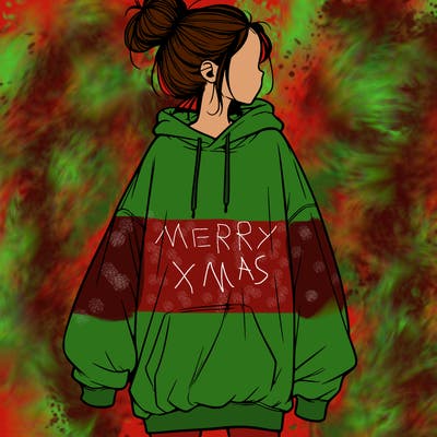 realistic girl with a oversized sweatshirt on and a bun