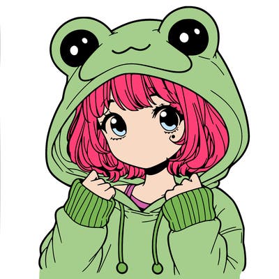a cute teenage girl wearing a frog hoodie