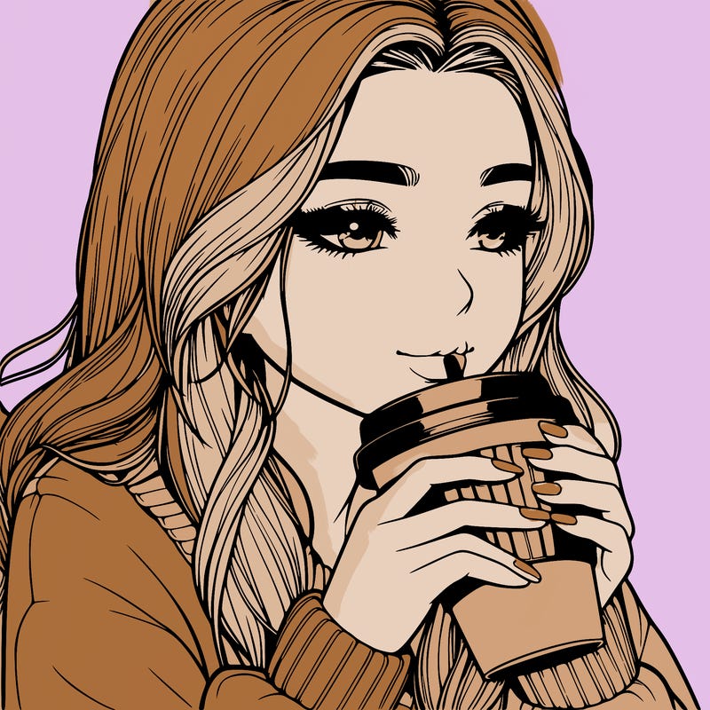 realistic girl drinking coffee