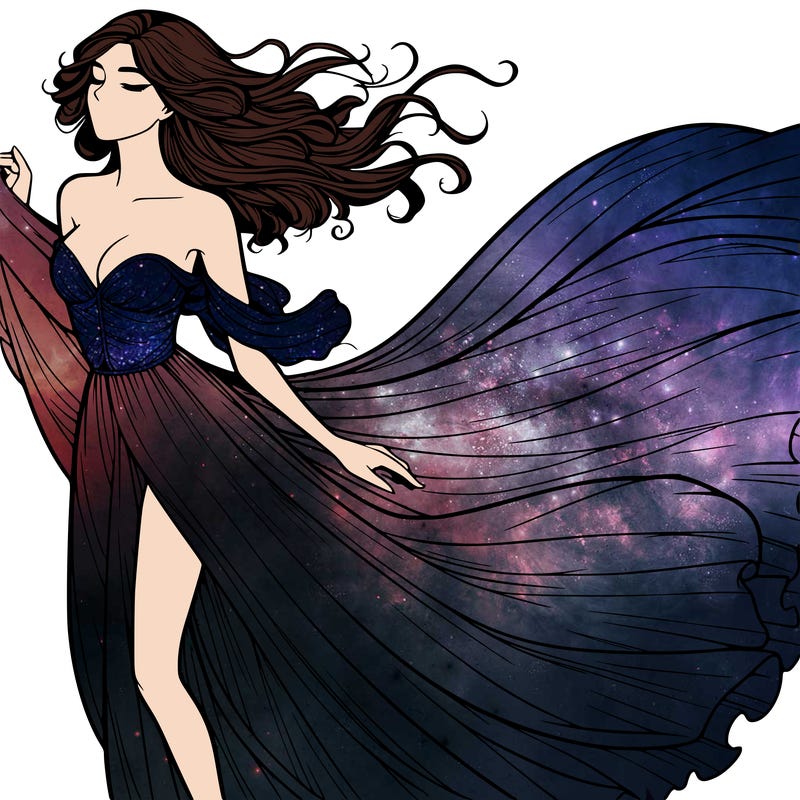 realistic woman in dress flowing the the wind