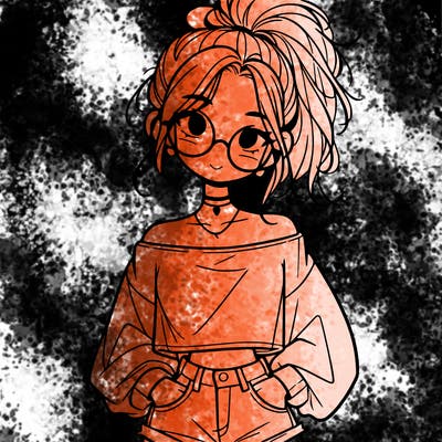 girl with a messy ponytail glasses a baggy crop top and jean shorts