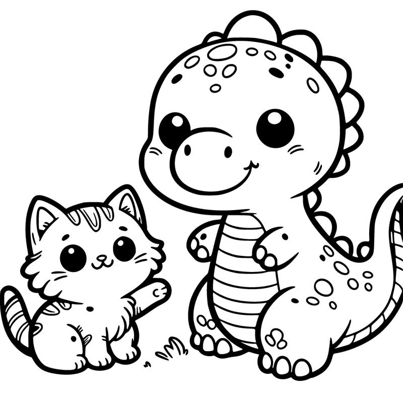 cute baby dinosaur with a kitten