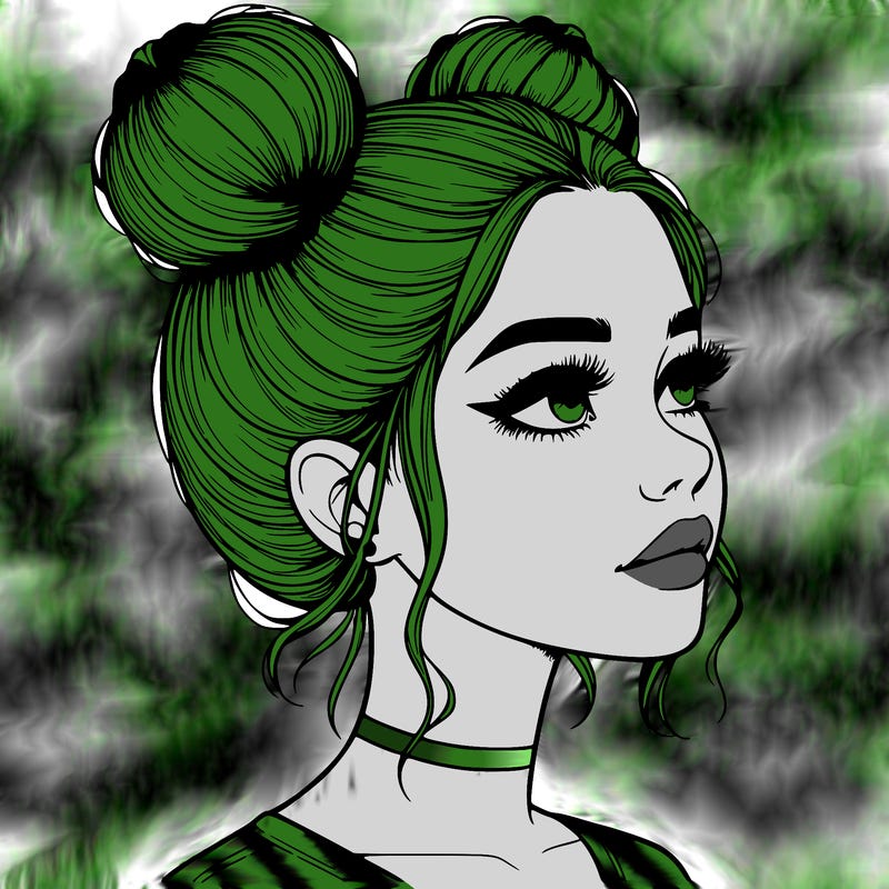 realistic girl with buns on the top of her head