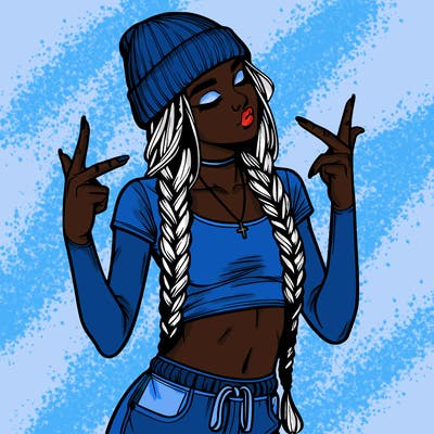 realistic teenage girl with braids and a beanie and crop top doing 🫶🏼