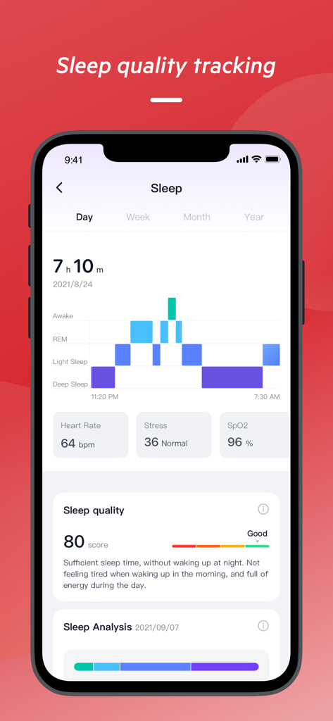 KS OS app dashboard showing sleep quality tracking sleep stages and health metrics