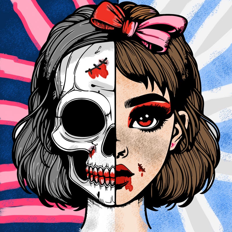 realistic girl with half skull mask