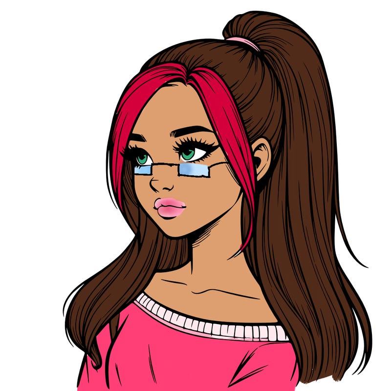 realistic girl with a high ponytail