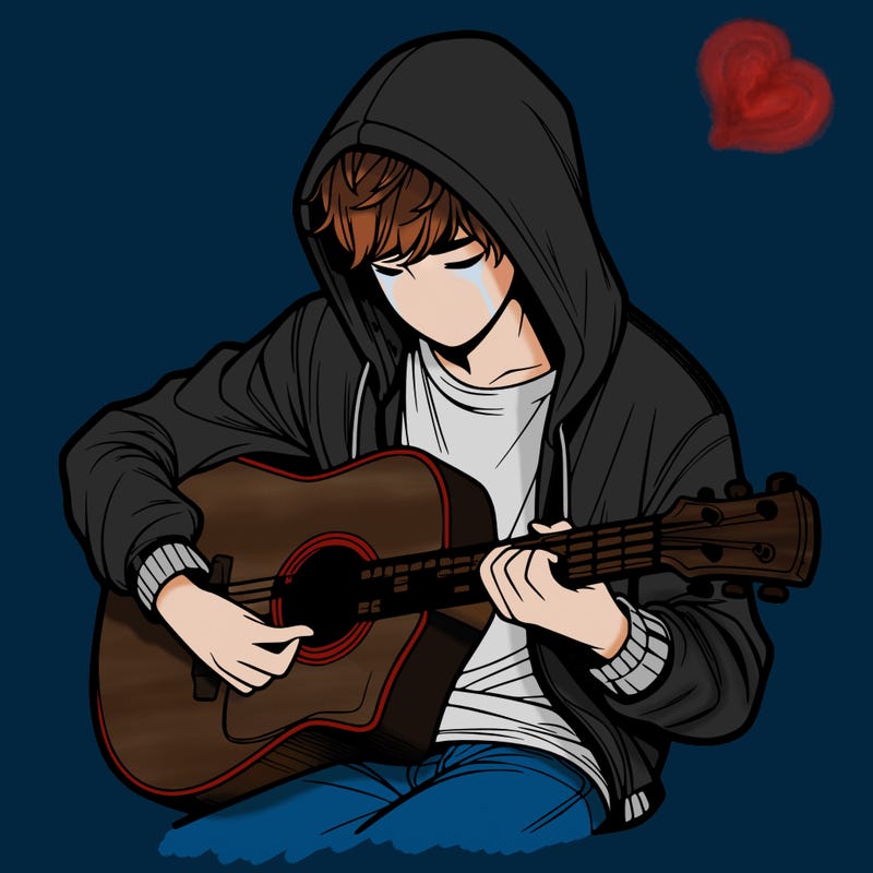 realistic boy in hoodie playing guitar