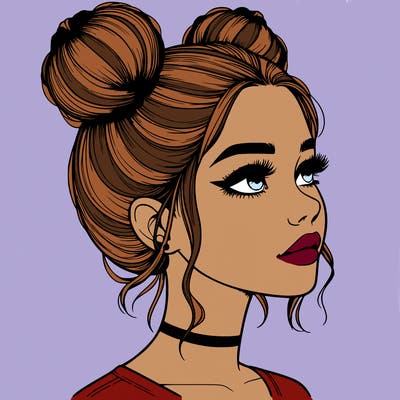 realistic girl with buns on the top of her head