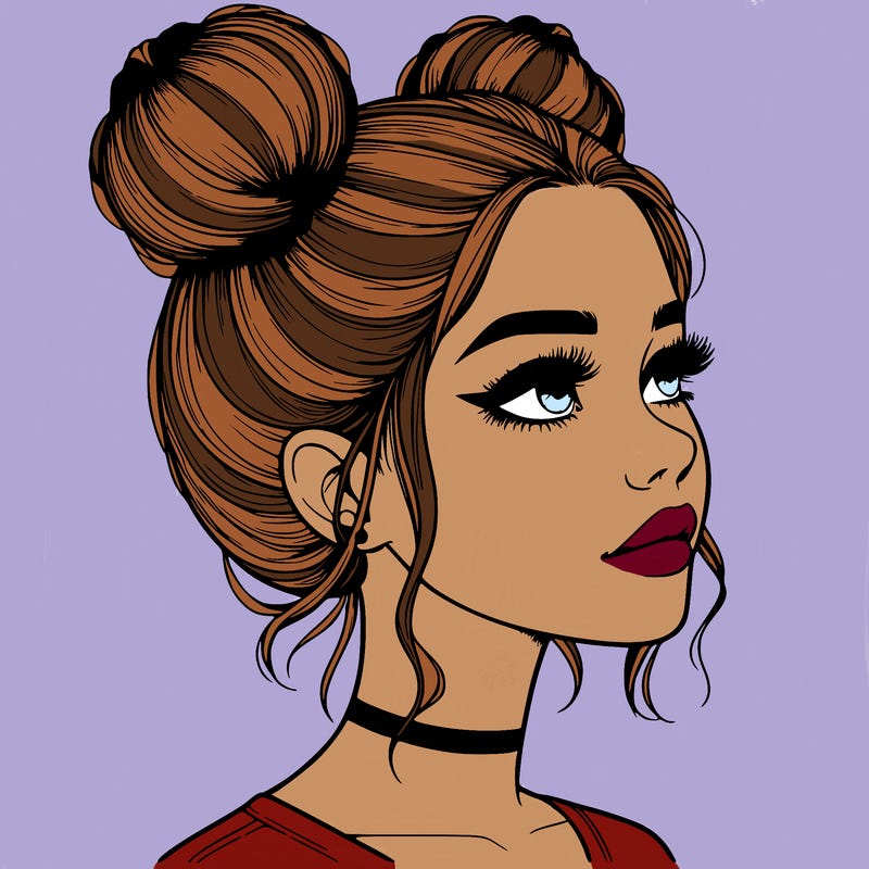 realistic girl with buns on the top of her head
