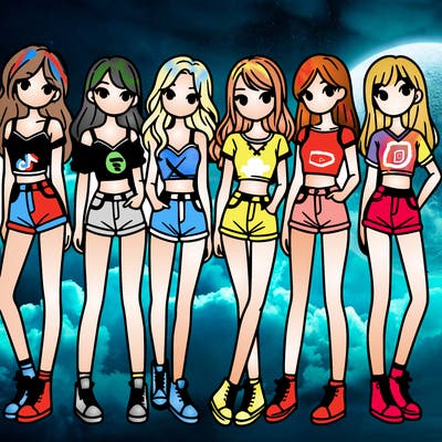 a group of girls wearing crop tops and shorts