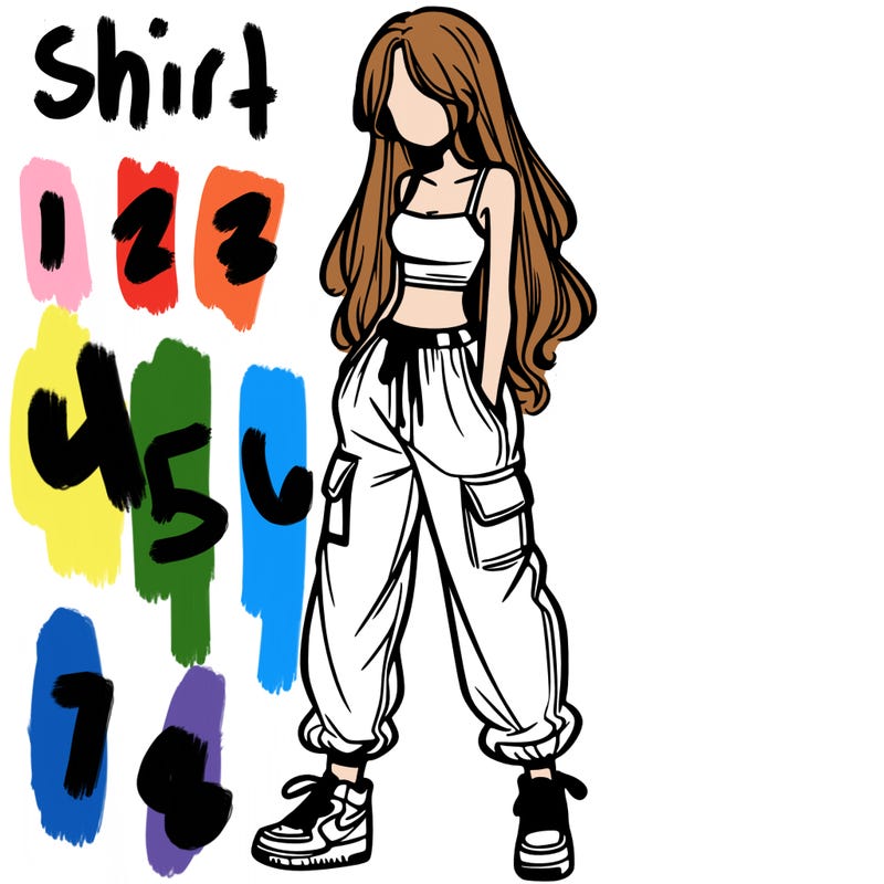 girl in baggy pants crop top and long hair