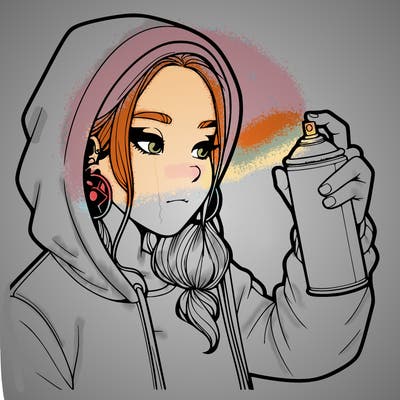 a realistic girl, spray painting
