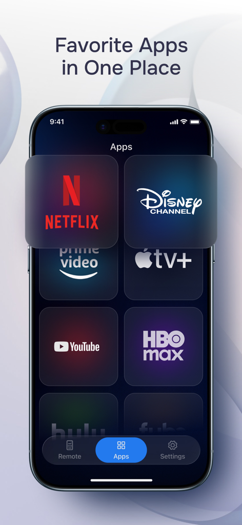 Dashboard of favorite streaming apps on the Samsung TV remote mobile app interface