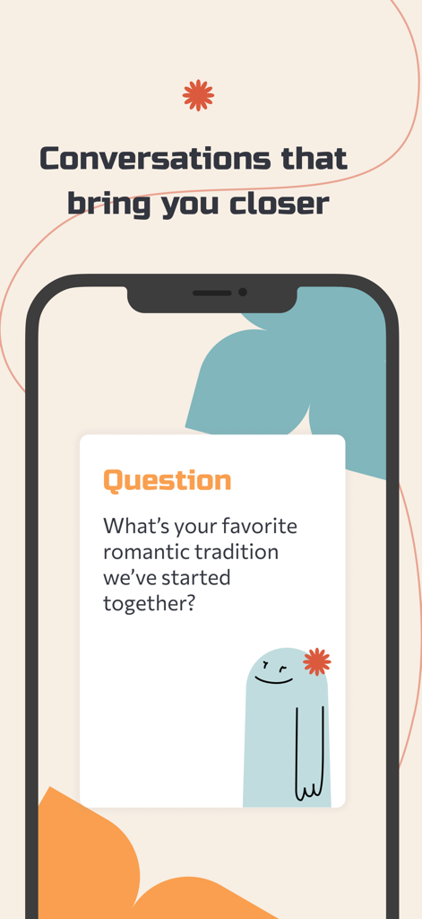 PillowTalk app screen showing a conversation card with a romantic question for couples