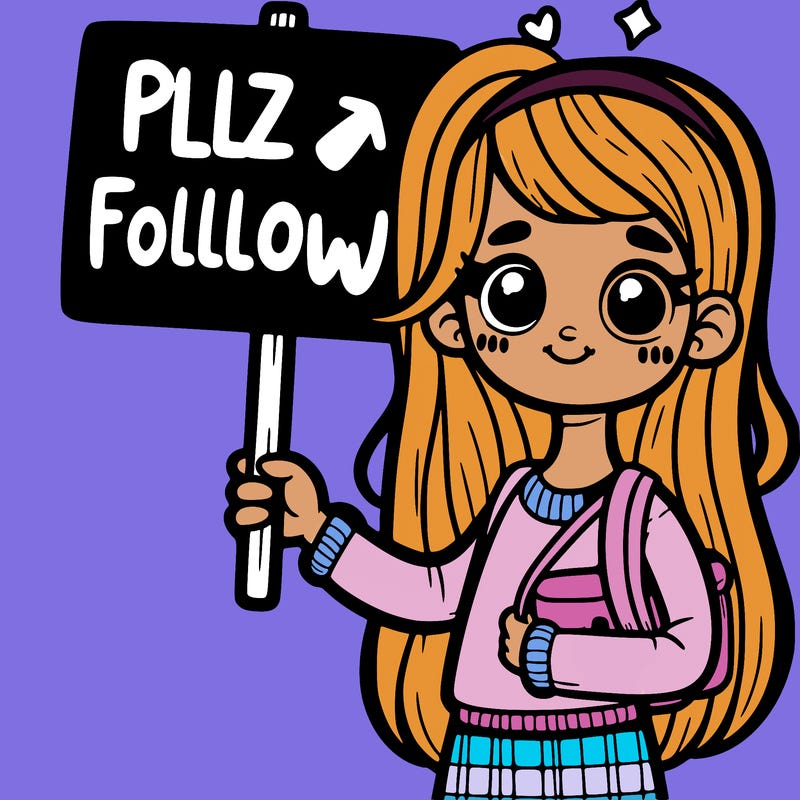 girl holding a sign saying plz follow