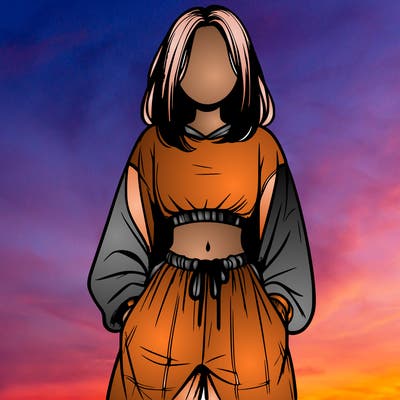 realistic girl faceless with baggy pants and a crop top