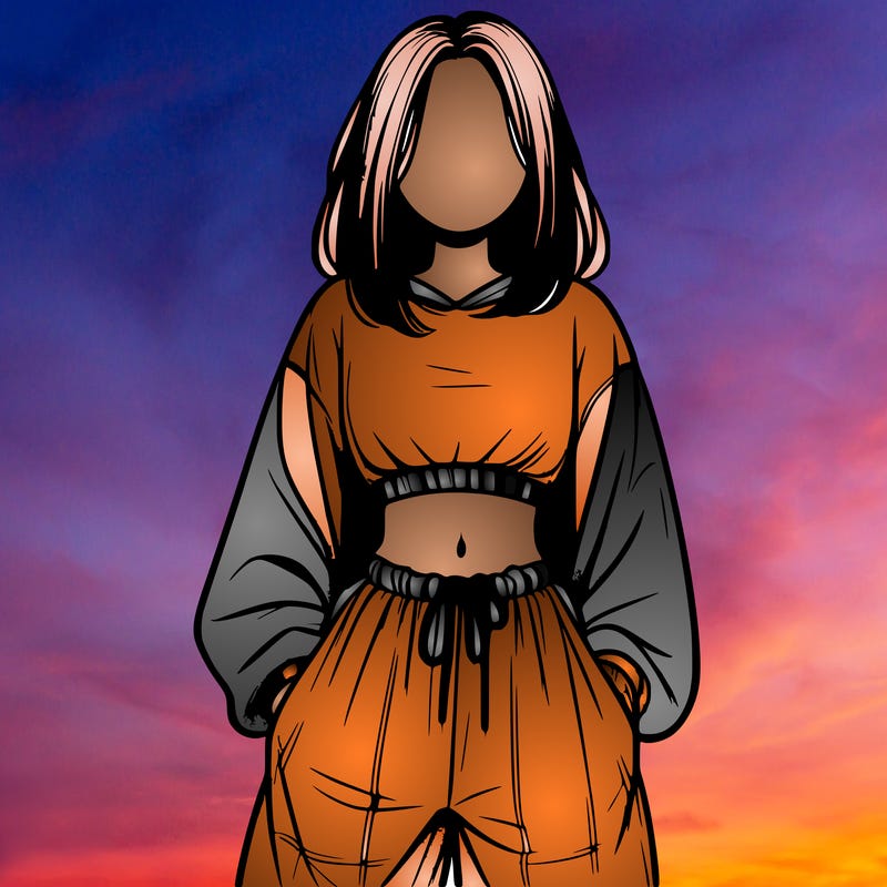 realistic girl faceless with baggy pants and a crop top