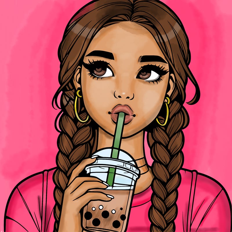 realistic girl with braided hair drinking boba