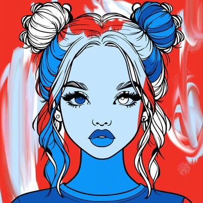 realistic girl with two buns in hair and lips