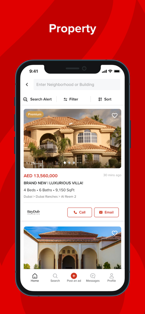 dubizzle - Capture d'écran de l'application Dubizzle montrant une villa de luxe à vendre à Dubai Ranches