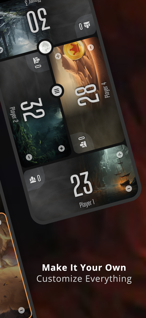 MTG Life Counter: Mythic Tools - Multiplayer Magic The Gathering life counter with customizable background themes for four players
