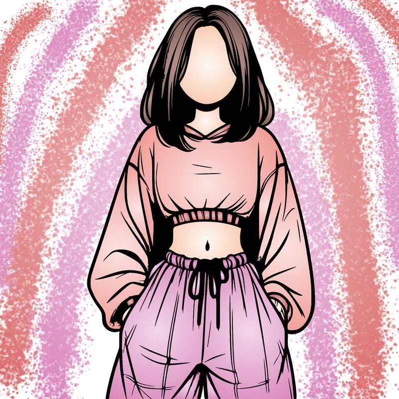 realistic girl faceless with baggy pants and a crop top