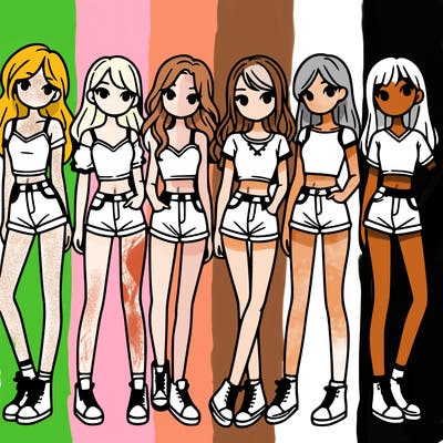 a group of girls wearing crop tops and shorts