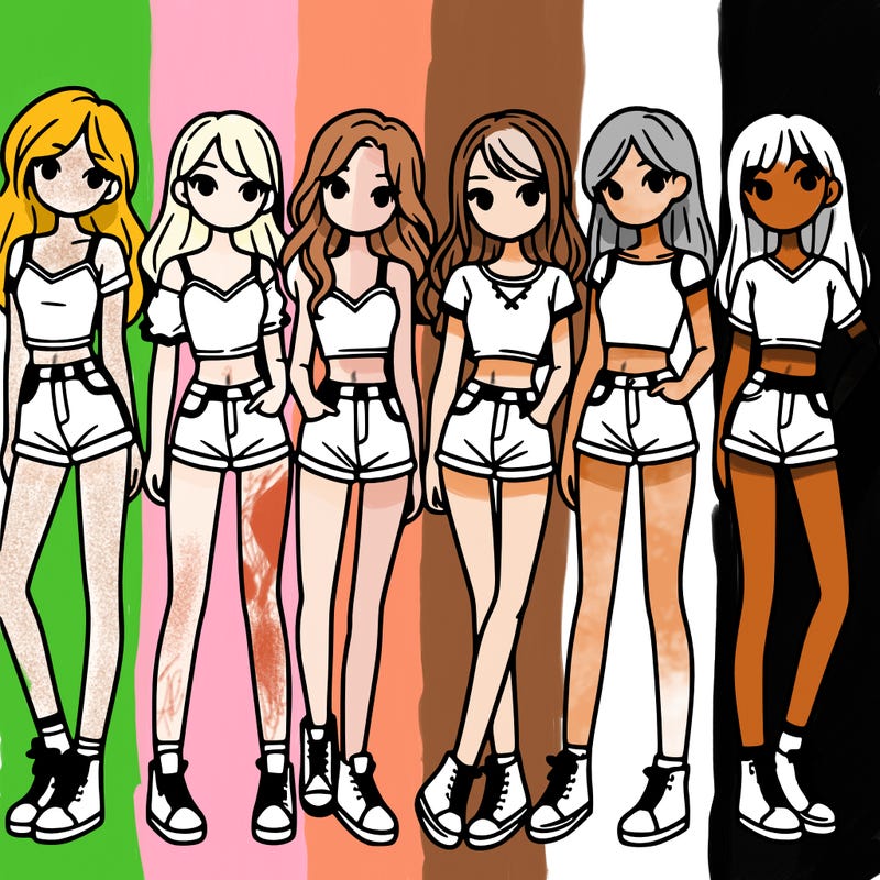 a group of girls wearing crop tops and shorts