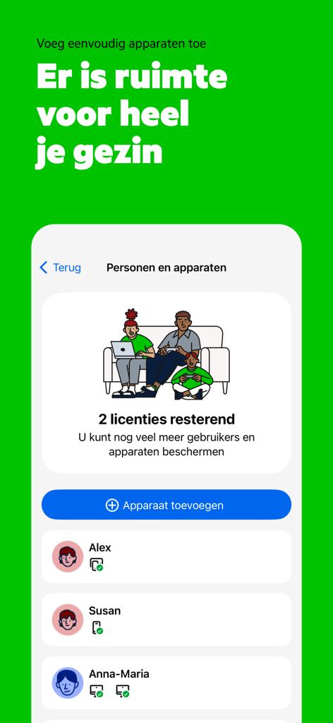 KPN Veilig Browser - KPN Veilig Browser interface showing family device protection status and managed users