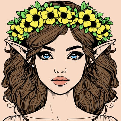 realistic female elf with flower crown