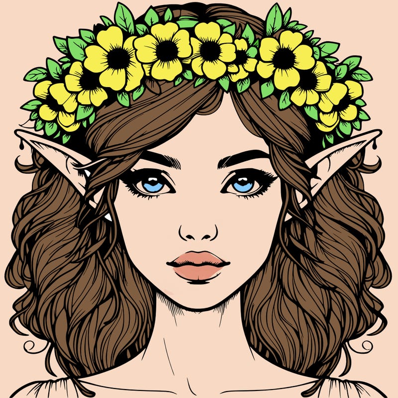 realistic female elf with flower crown
