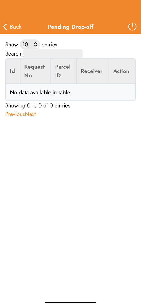 GUO Logistics - Screenshot of the GUO Logistics app showing the pending drop off requests table