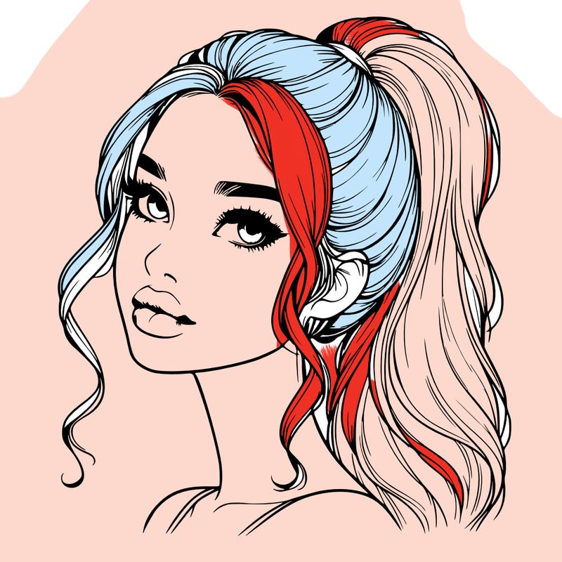 realistic girl with a ponytail on her hair and lips