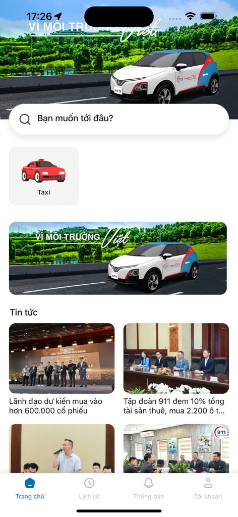 911 Taxi - 911 Taxi mobile app home screen interface with a search bar and electric vehicle service options