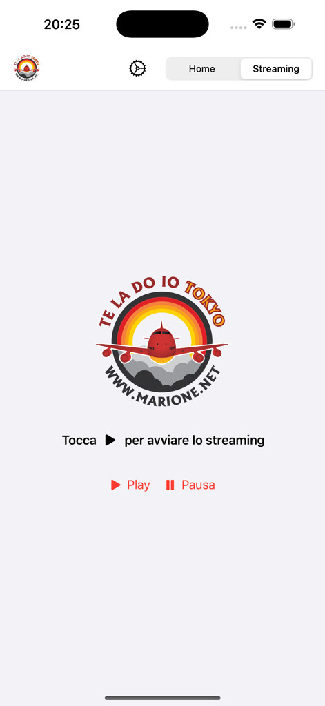 Te la do io Tokyo 2.0 - Te la do io Tokyo app streaming screen showing the radio show logo and play pause controls
