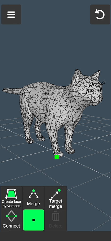 3D modeling: Design my model - Mobile 3D modeling app interface showing a wireframe cat model and vertex editing tools