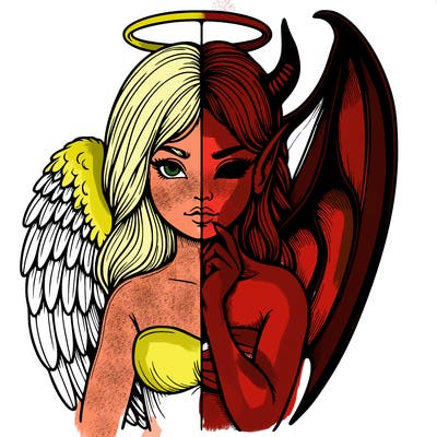 realistic angel half demon