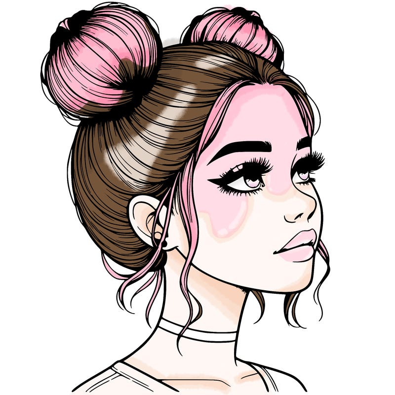 realistic girl with buns on the top of her head