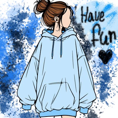 realistic girl with a oversized sweatshirt on and a bun