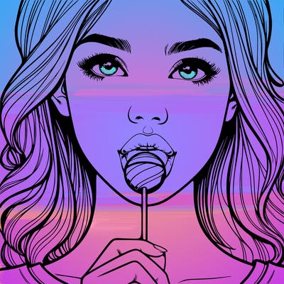 a realistic girl with a lollipop in her mouth