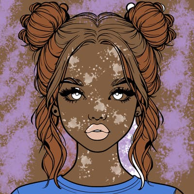 realistic girl with two buns in hair and lips