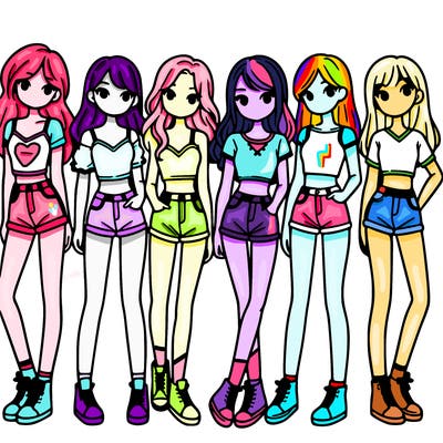 a group of girls wearing crop tops and shorts