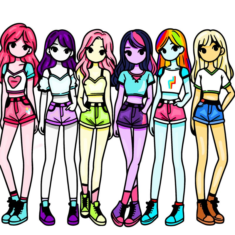 a group of girls wearing crop tops and shorts