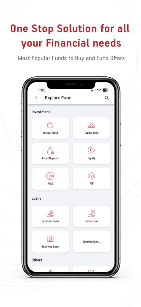 Aditya Birla Capital - Wealth - Screenshot of the Aditya Birla Capital Wealth app displaying various investment and loan options